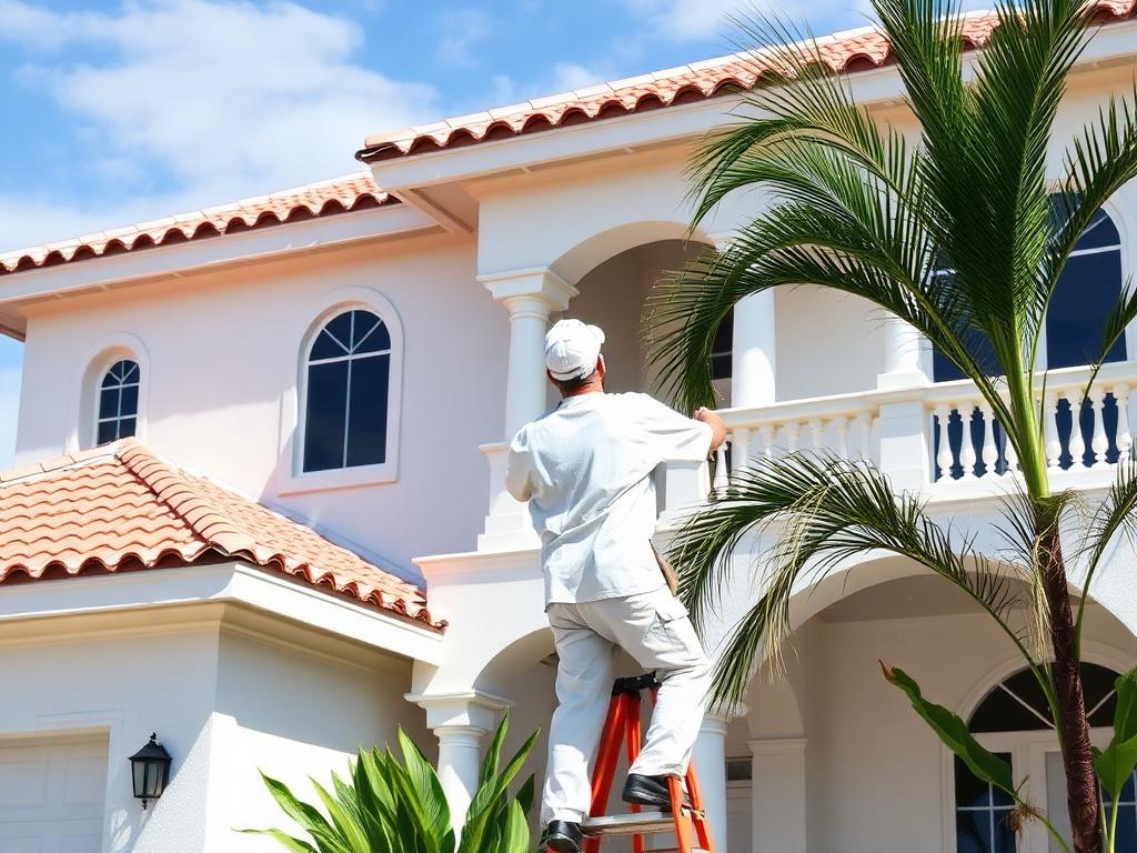 Painter applying exterior coating